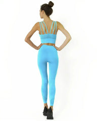 Mesh Seamless Legging with Ribbing Detail - Aqua - Femstylo