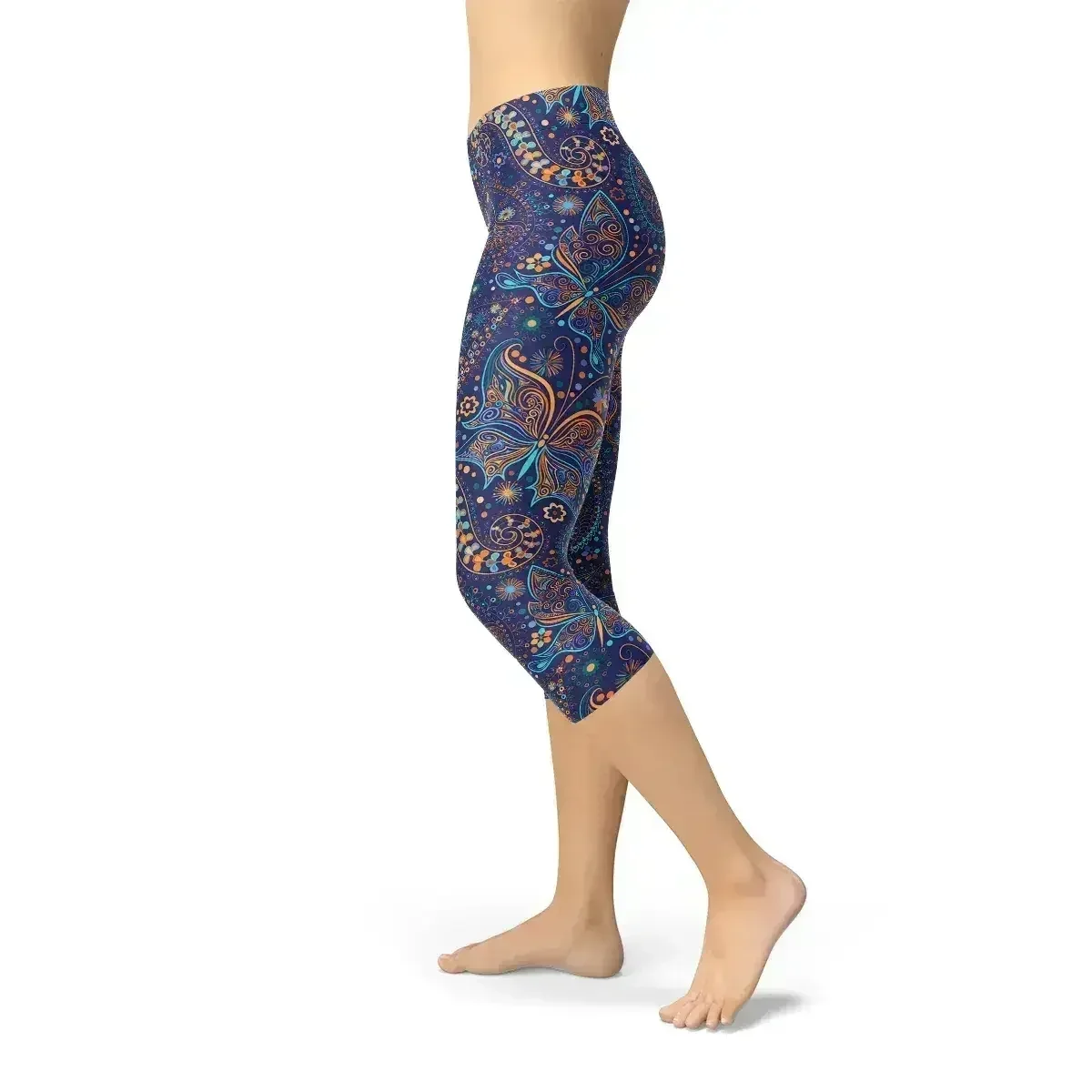 Womens Paisley Butterfly Capri Leggings - Femstylo