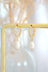 Pearl Hoop Earrings - 24K Gold & Freshwater Pearls | Femstylo - Femstylo