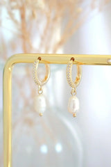 Pearl Hoop Earrings - 24K Gold & Freshwater Pearls | Femstylo - Femstylo