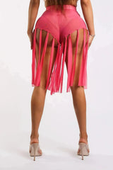 Get Party-Ready with These Fringed Mesh Sexy Shorts PINK - Femstylo