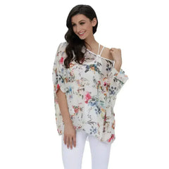 White Floral Chiffon Tunic Top - Summer Cover-Up | Femstylo - Femstylo