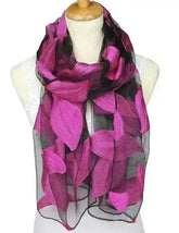 Jacquard Silk Scarf with Leaf Design - Soft Touch - Femstylo