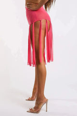 Get Party-Ready with These Fringed Mesh Sexy Shorts PINK - Femstylo