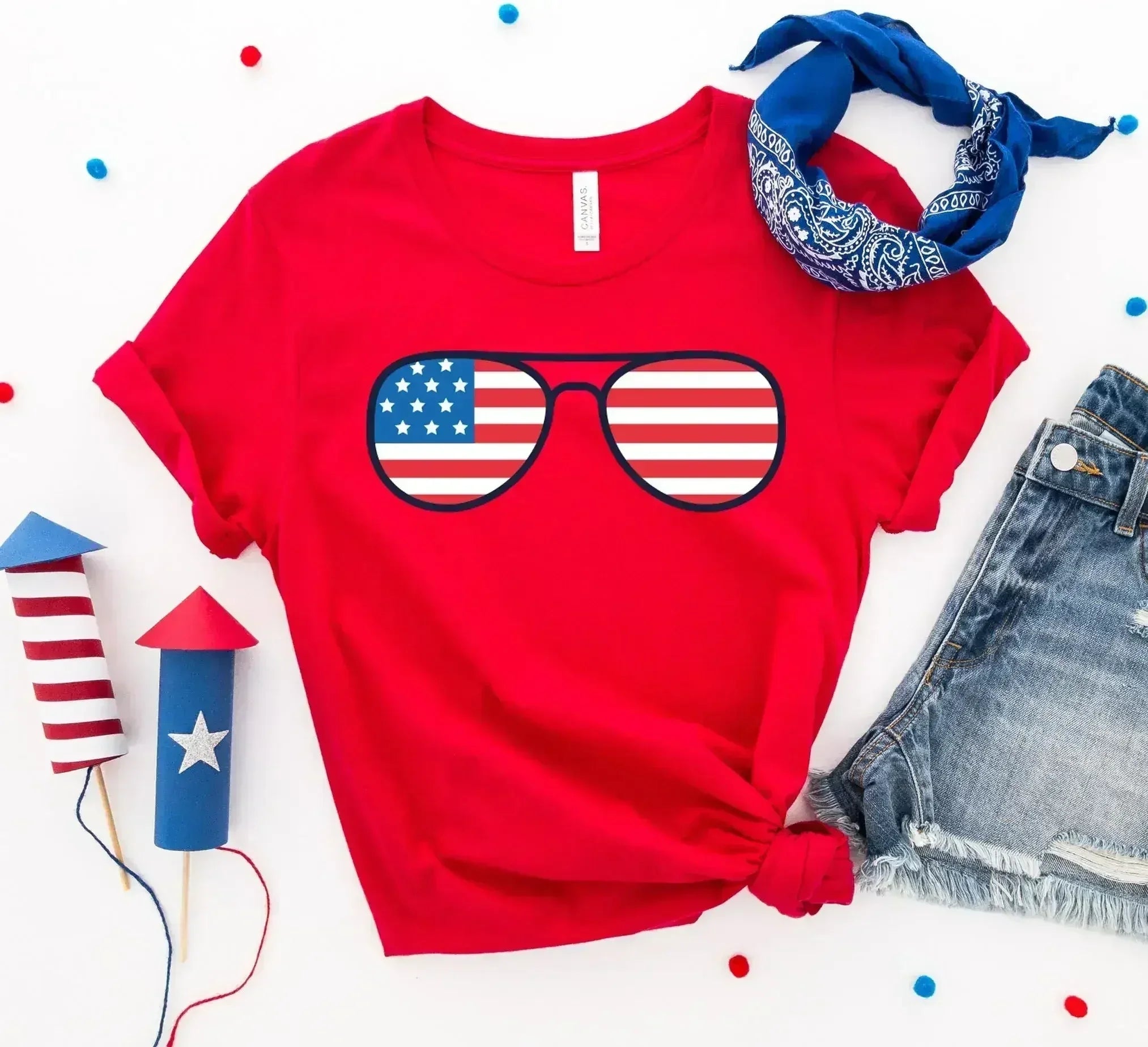 American Flag Sunglasses T-Shirt | Premium Cotton | Bella Canvas - Femstylo