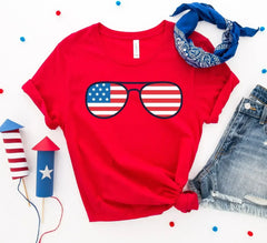 American Flag Sunglasses T-Shirt | Premium Cotton | Bella Canvas - Femstylo