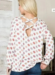 White POlka Dot Knit Criss Cross Top Back - Femstylo