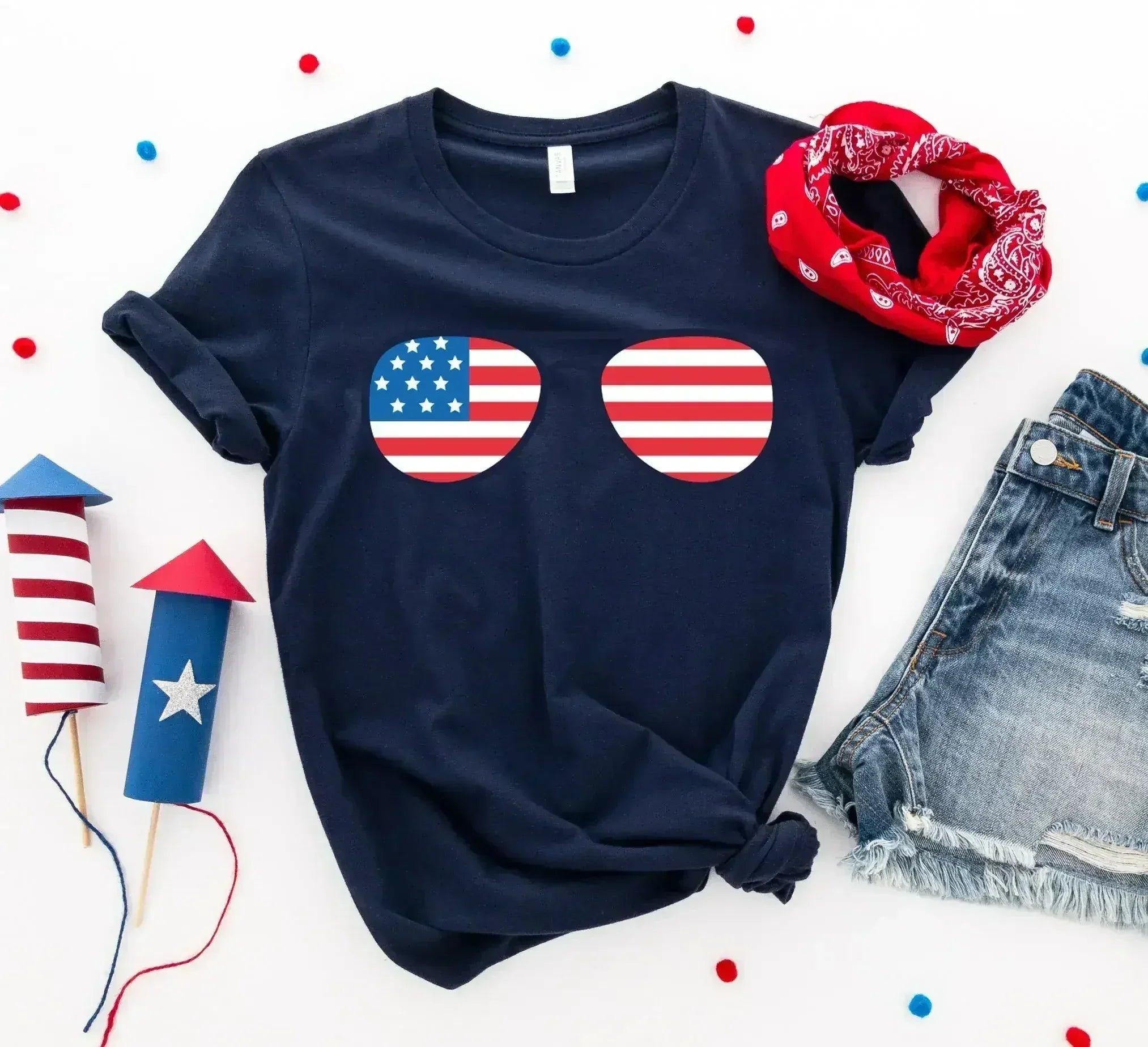 American Flag Sunglasses T-Shirt | Premium Cotton | Bella Canvas - Femstylo