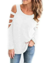 Cut-Out Shoulder Top - Trendy Long Sleeve Blouse | Femstylo - Femstylo