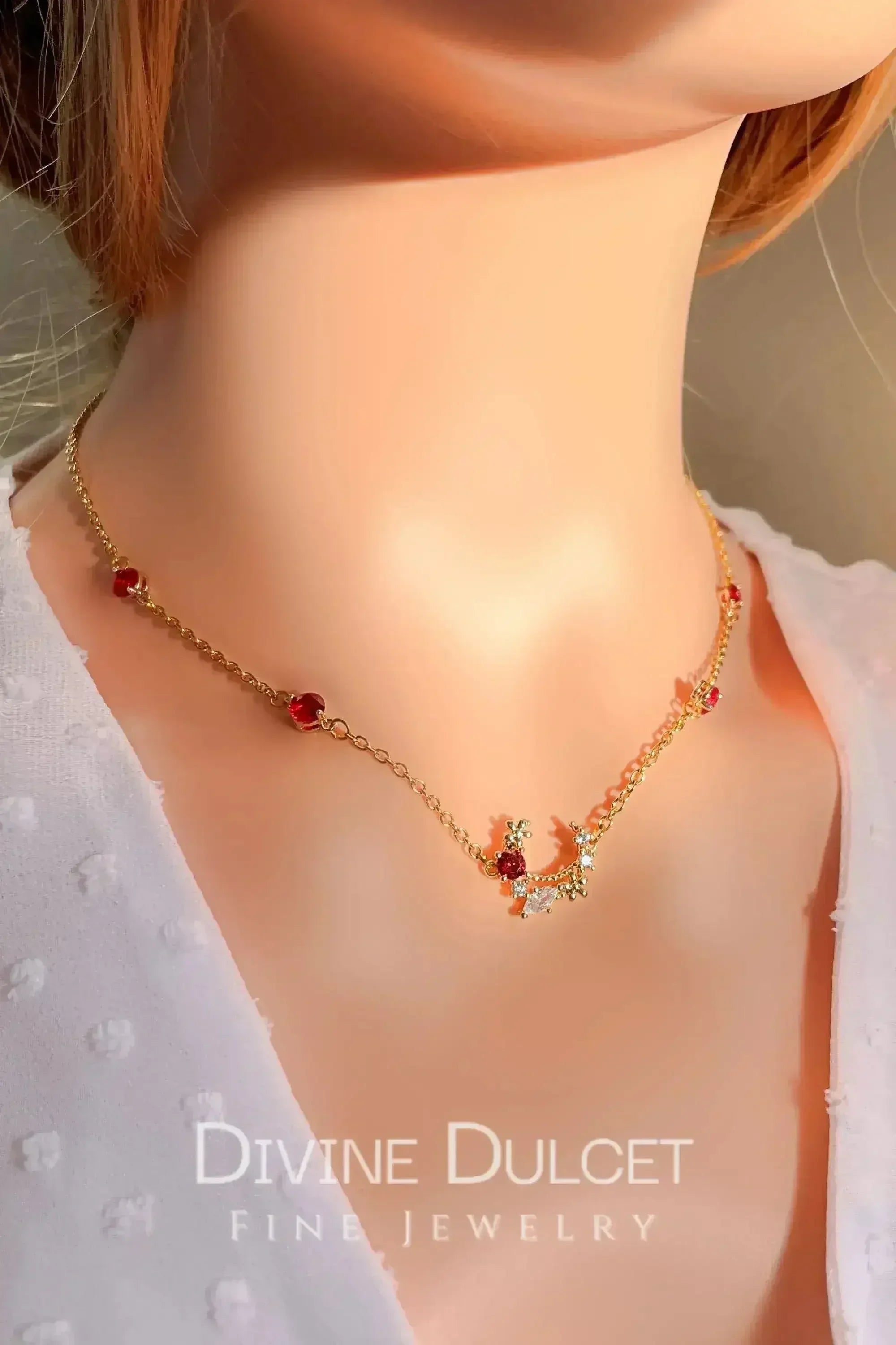 “Fairy Garden” 24K Red CZ Necklace - Femstylo