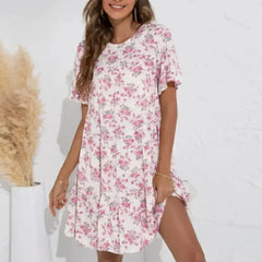 Floral A-Line Dress with Ruffle Sleeves - Spring Cotton Dress - Femstylo