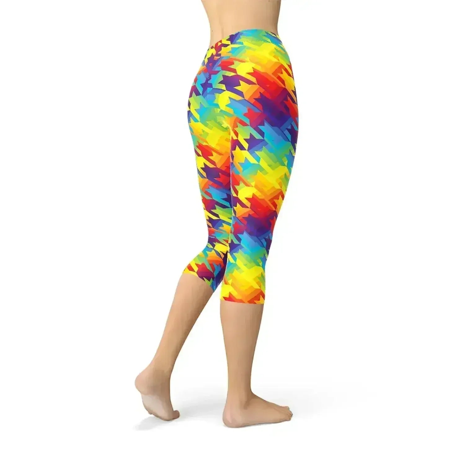 Womens Rainbow Houndstooth Capri Leggings - Femstylo