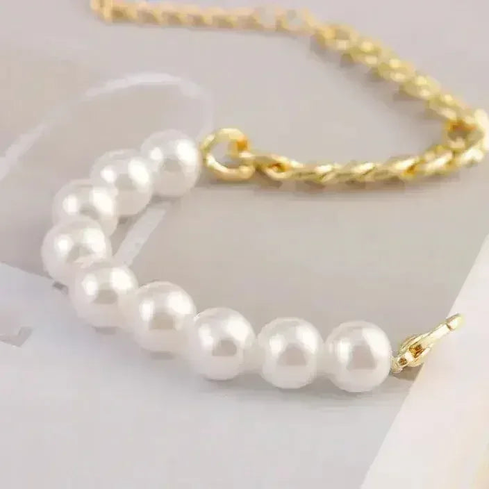 Pearl & Chain Bracelet – Gold Plated Half Beaded Jewelry - Femstylo