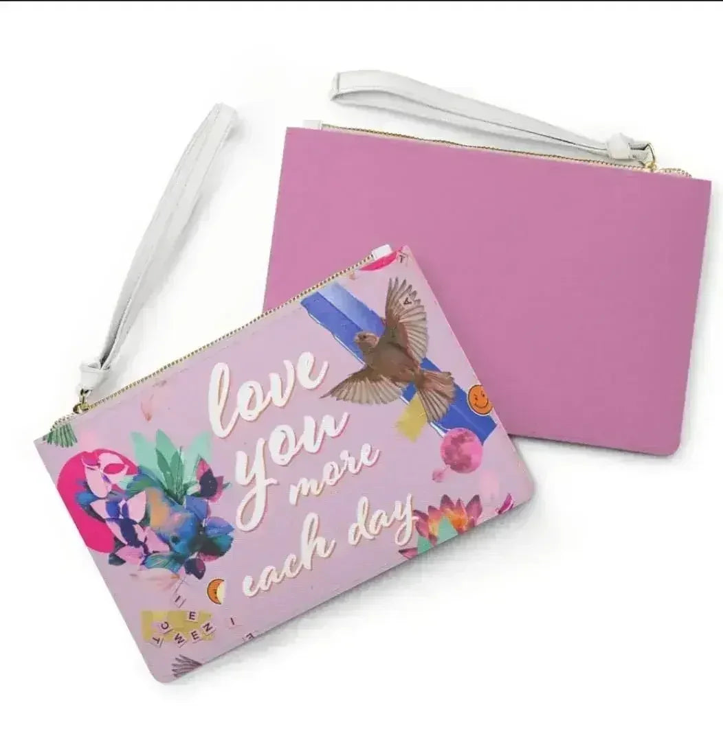 Love You More Each Day Floral Designed Zipped Clutch Bag - Femstylo