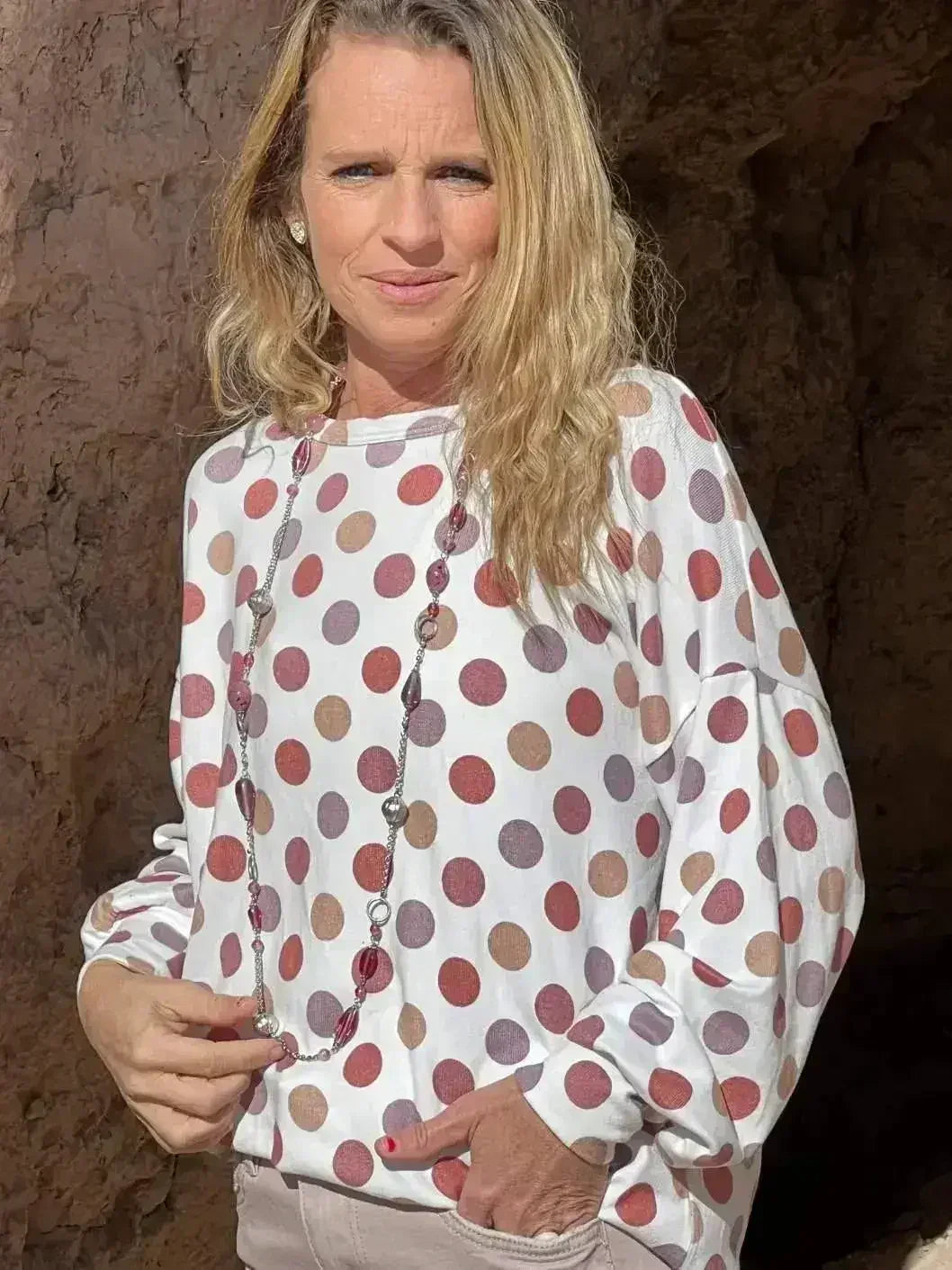 White POlka Dot Knit Criss Cross Top Back - Femstylo