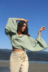 Organic Cotton Long Sleeve Crop Top - Sustainable & Handmade - Femstylo