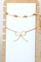 Miss Coquette | 24 Karats Pearls Bow Necklace - Femstylo