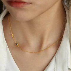 Sideways Letter Necklace, Mom Birthstone Necklace, Initials Necklace - Femstylo