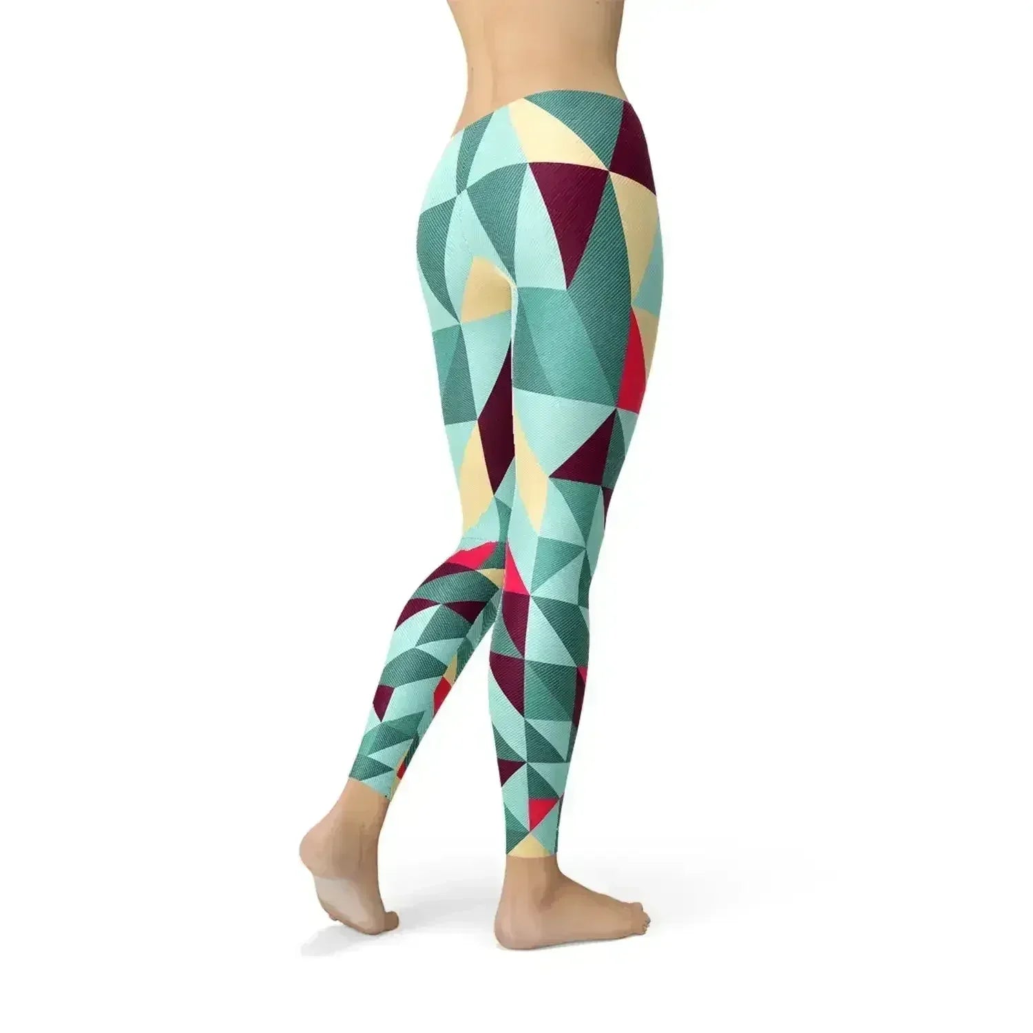 Womens Leggings w/ Colorful Geometric Triangles - Femstylo