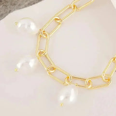 Gold Link Bracelet with Faux Pearls – Elegant Women's Jewelry - Femstylo