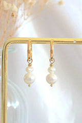 24 Karats Freshwater Pearls Baroque Dangle Hoops - Femstylo