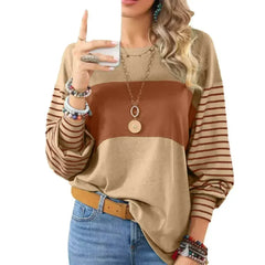 Womens Long Sleeve Pullover Tops Striped Basice T-shirt - Femstylo