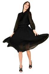 Black Crushed Chiffon Pleated Full lining Skirt | Femstylo - Femstylo