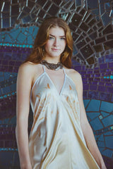 Altair Silk Halter Dress in Dueling Jaguars - Femstylo