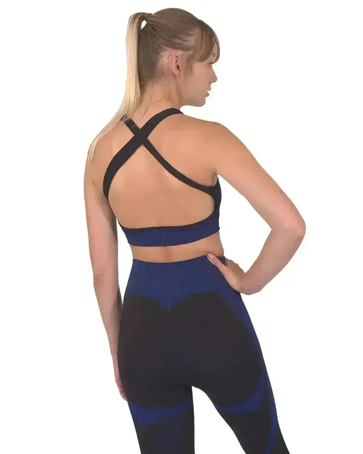 Trois Seamless Sports Bra - Black with Navy - Femstylo
