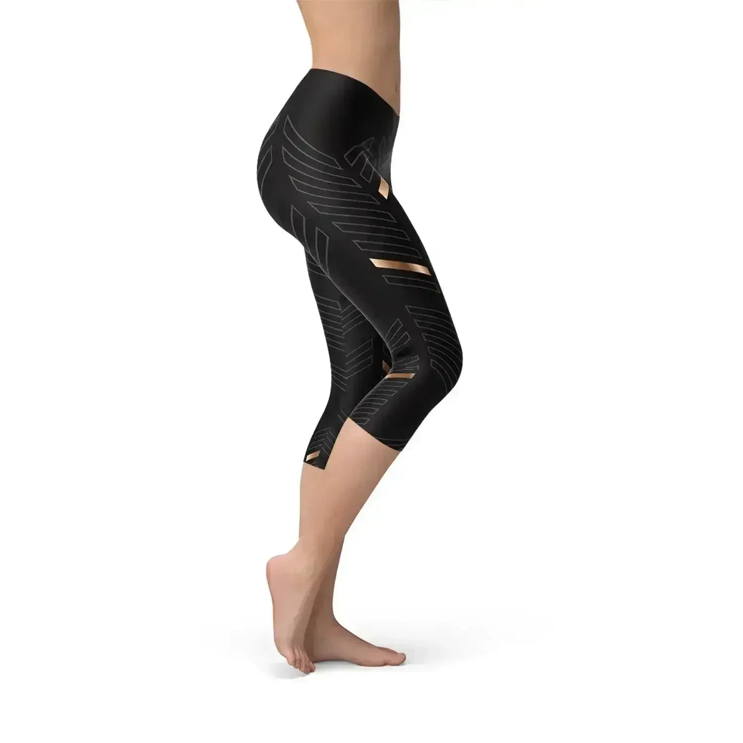 Womens Sports Stripes Black Capri Leggings - Femstylo