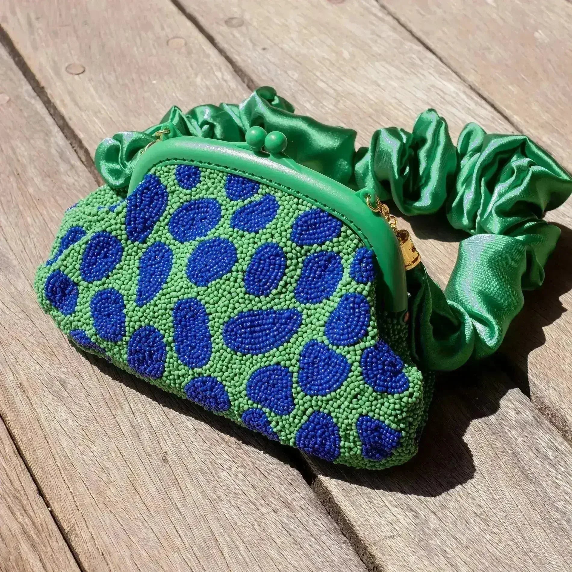 ARNOLDI JADE Hand-beaded Clutch, in Lush Green & Blue - Femstylo