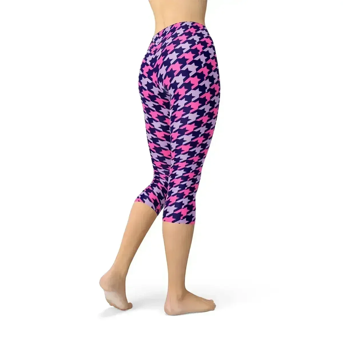 Houndstooth Pink Purple Capri Leggings - Femstylo