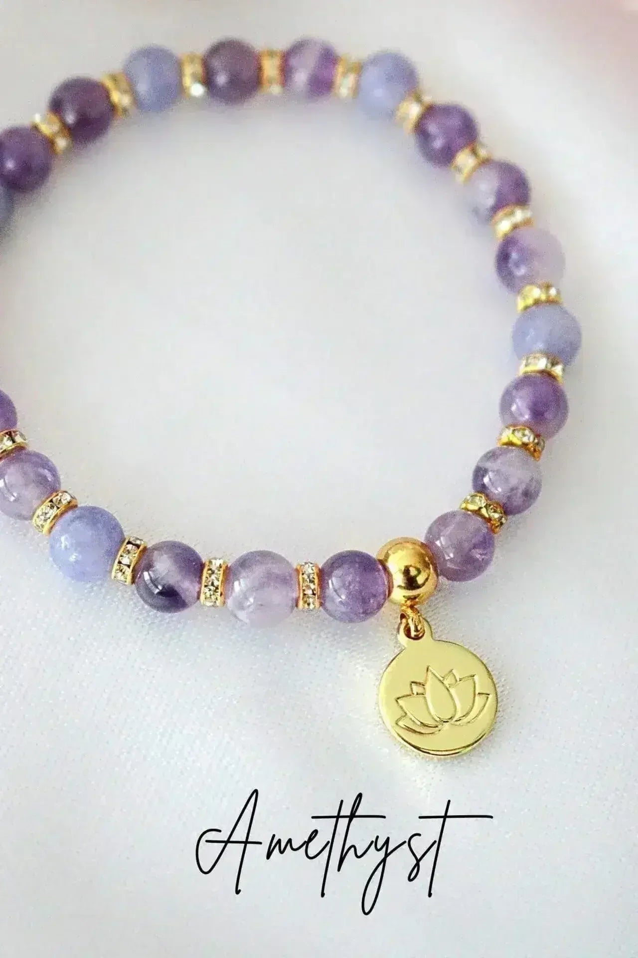 Rose Quartz – Amethyst Elastic Bracelet | 24K Lotus Flower Charm - Femstylo