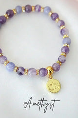 Rose Quartz – Amethyst Elastic Bracelet | 24K Lotus Flower Charm - Femstylo