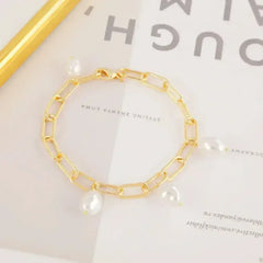 Gold Link Bracelet with Faux Pearls – Elegant Women's Jewelry - Femstylo