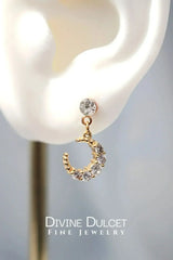 Moon Earrings - 24K Gold & Cubic Zirconia | Femstylo - Femstylo