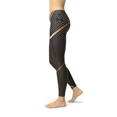 Womens Striped Lines Sports Brown Leggings - Femstylo