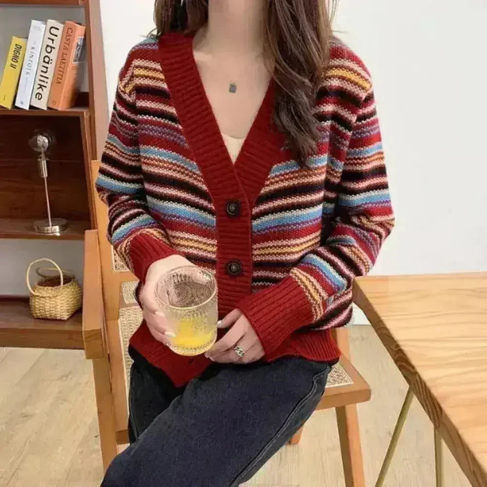 Striped Button Cardigan - Polyester Regular Fit | Femstylo - Femstylo