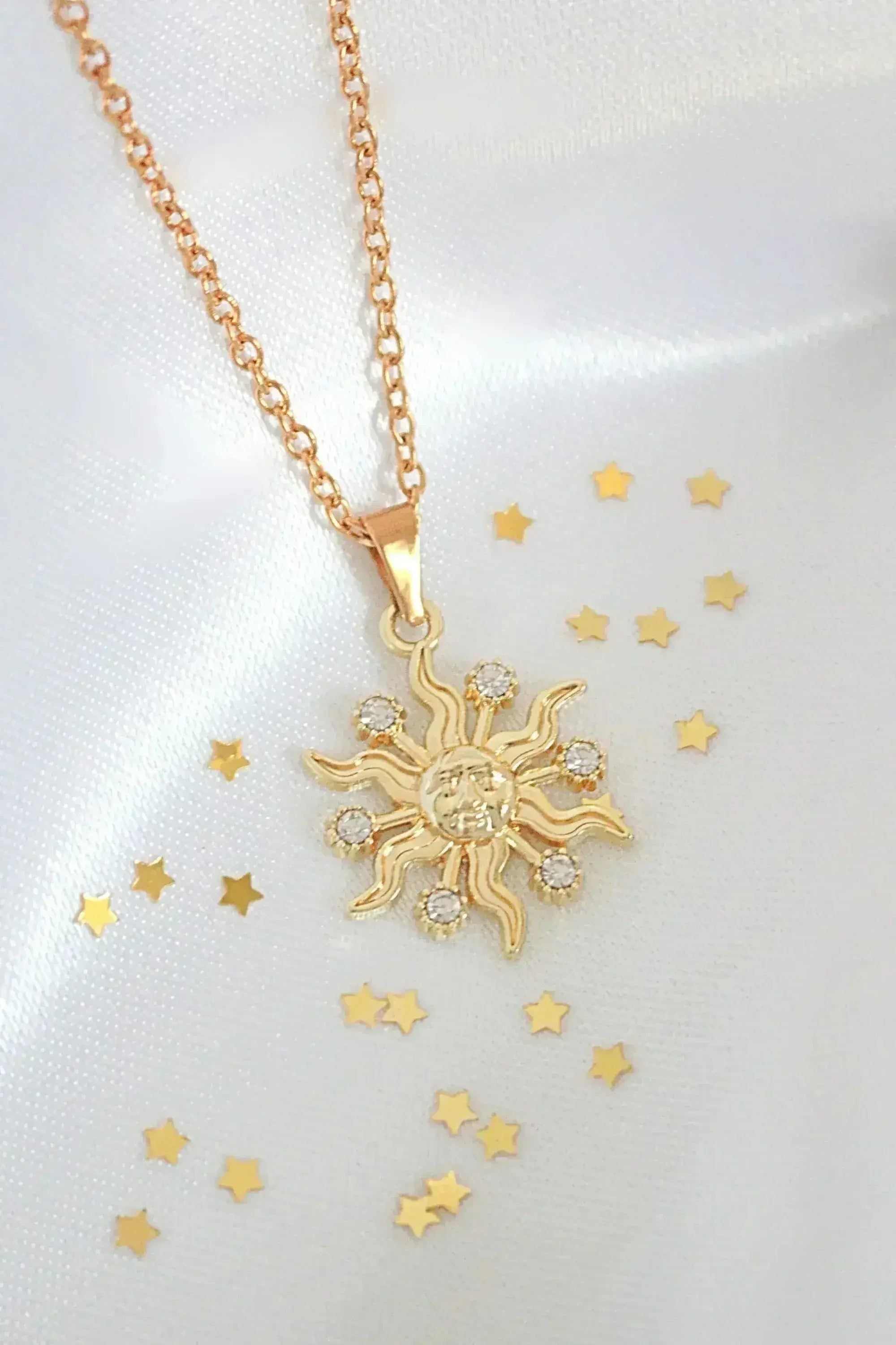 24 Karats CZ Sun Pendant Necklace - Femstylo