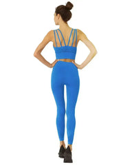 Mesh Seamless Legging with Ribbing Detail - Blue - Femstylo