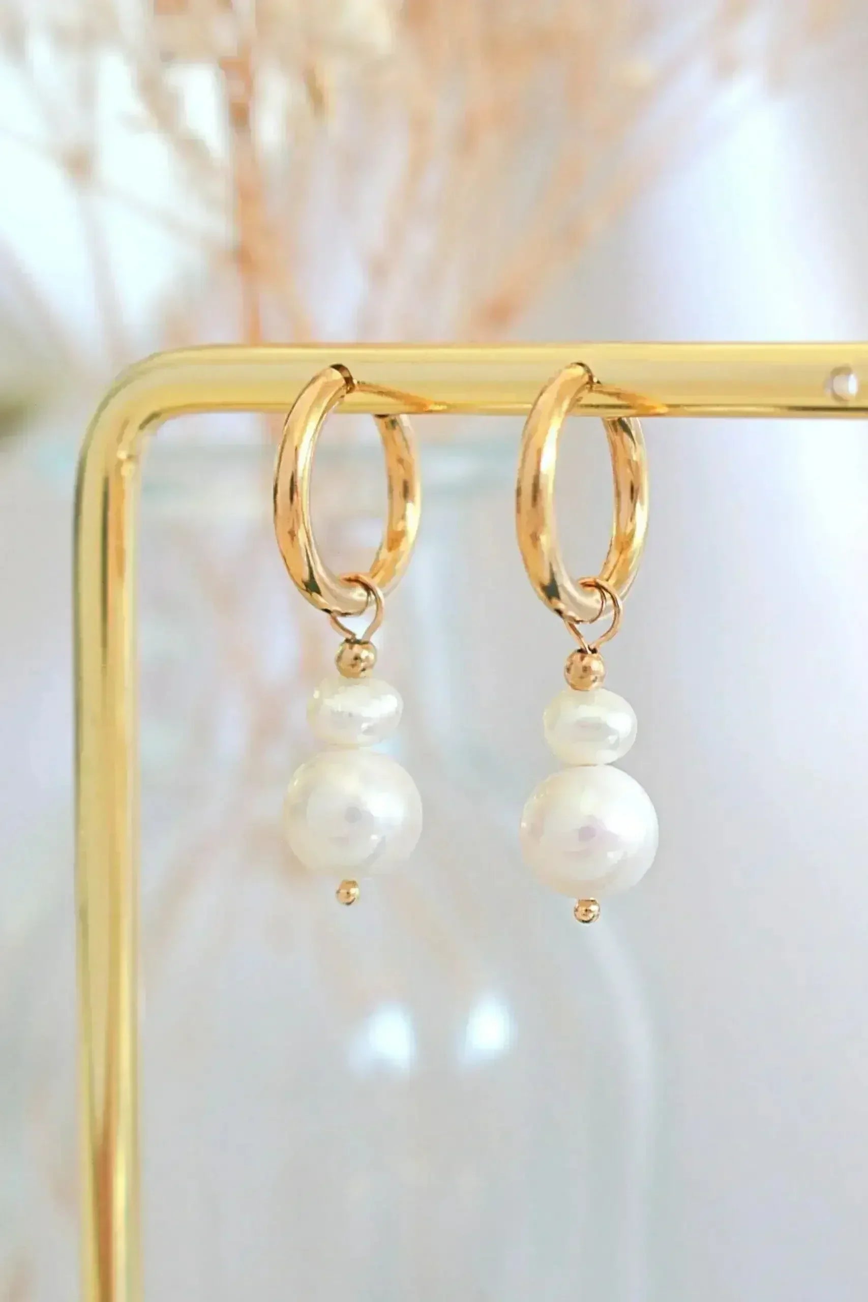 24 Karats Freshwater Pearls Baroque Dangle Hoops - Femstylo
