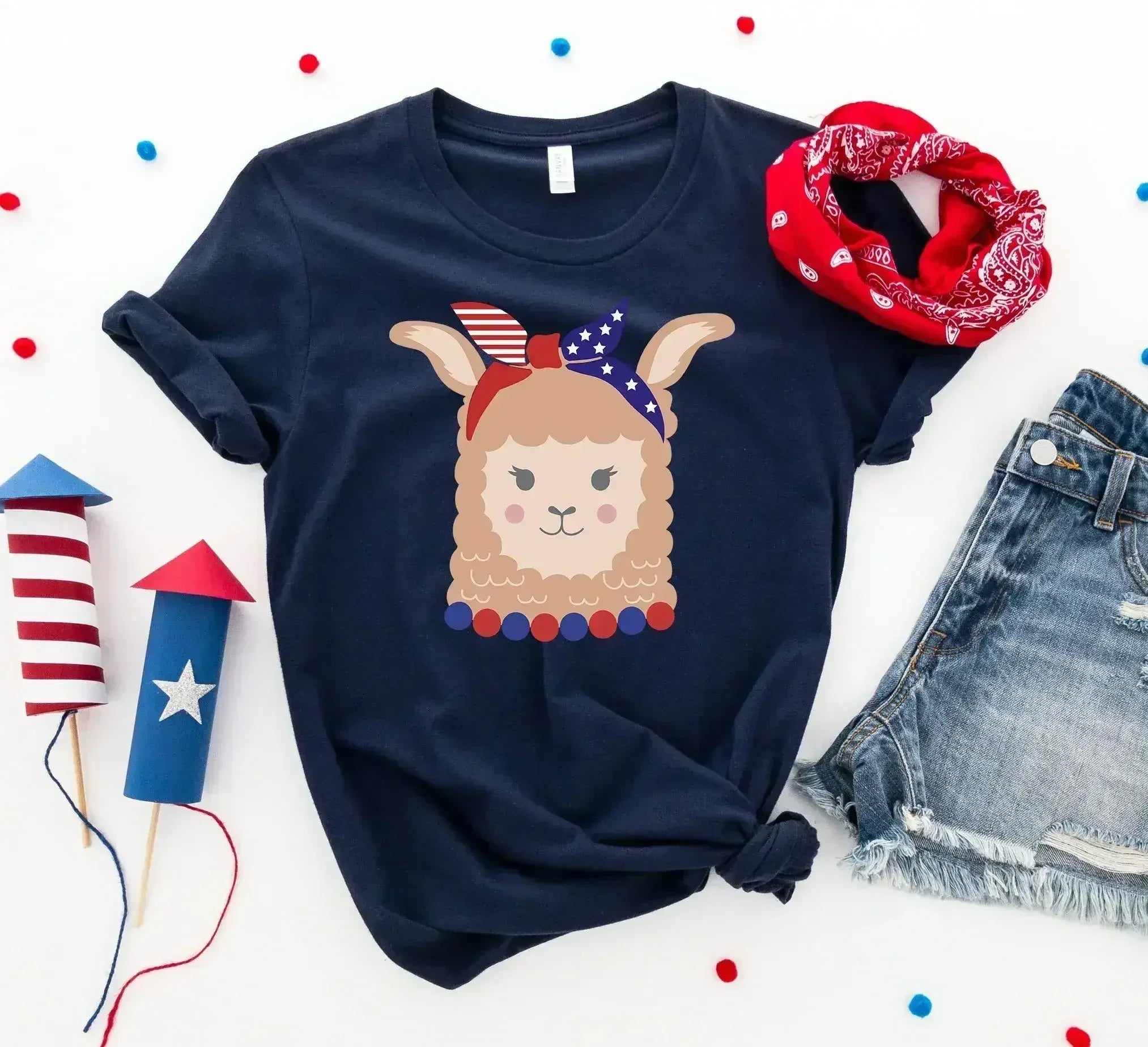 Patriotic Llama Girl T-shirt - Femstylo