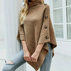 Turtleneck Poncho – Khaki Acrylic Winter Wrap | One Size - Femstylo