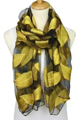 Jacquard Silk Scarf with Leaf Design - Soft Touch - Femstylo