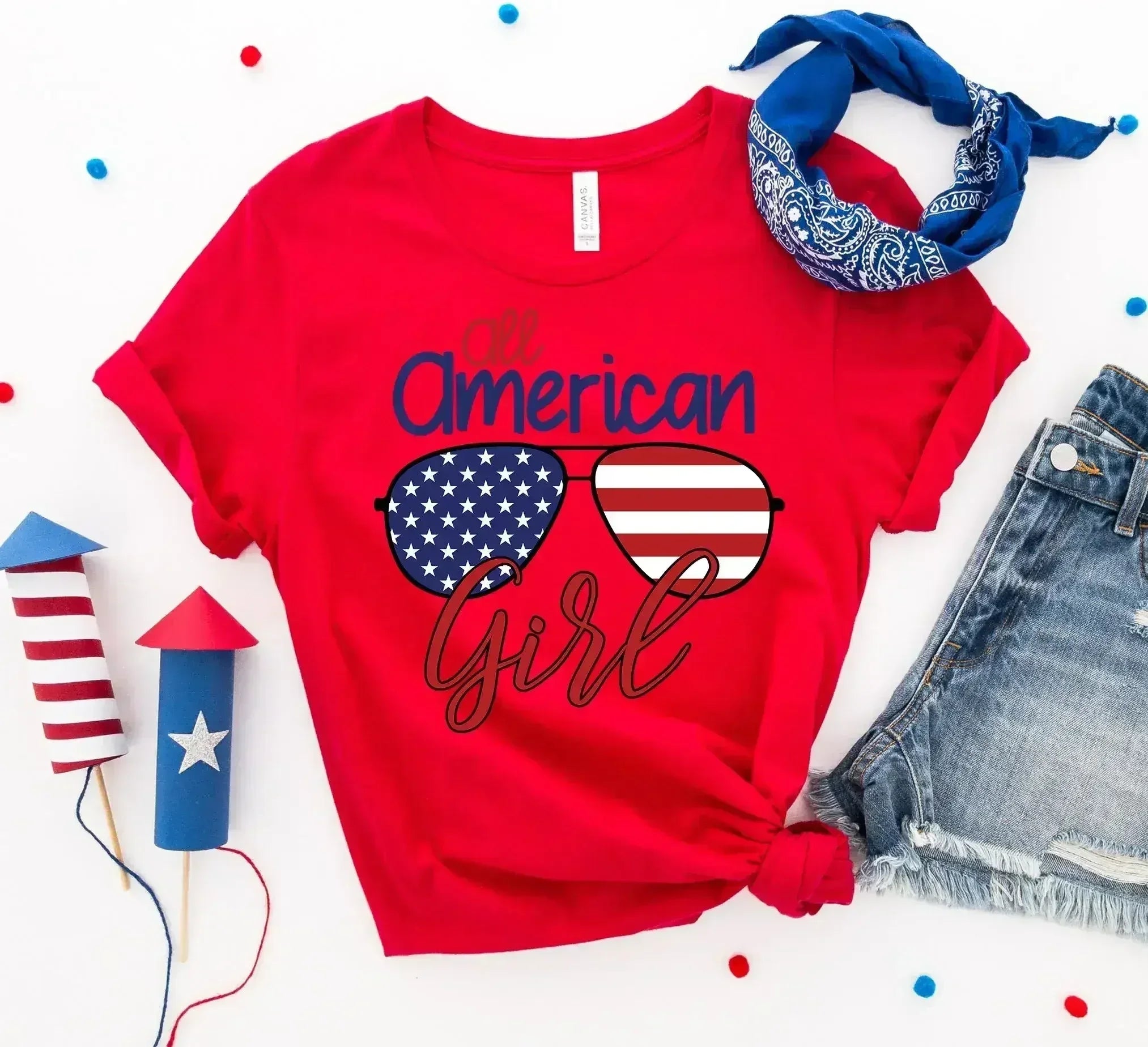 All American Sunglasses Printed Girl T-shirt | Bella Canvas - Femstylo