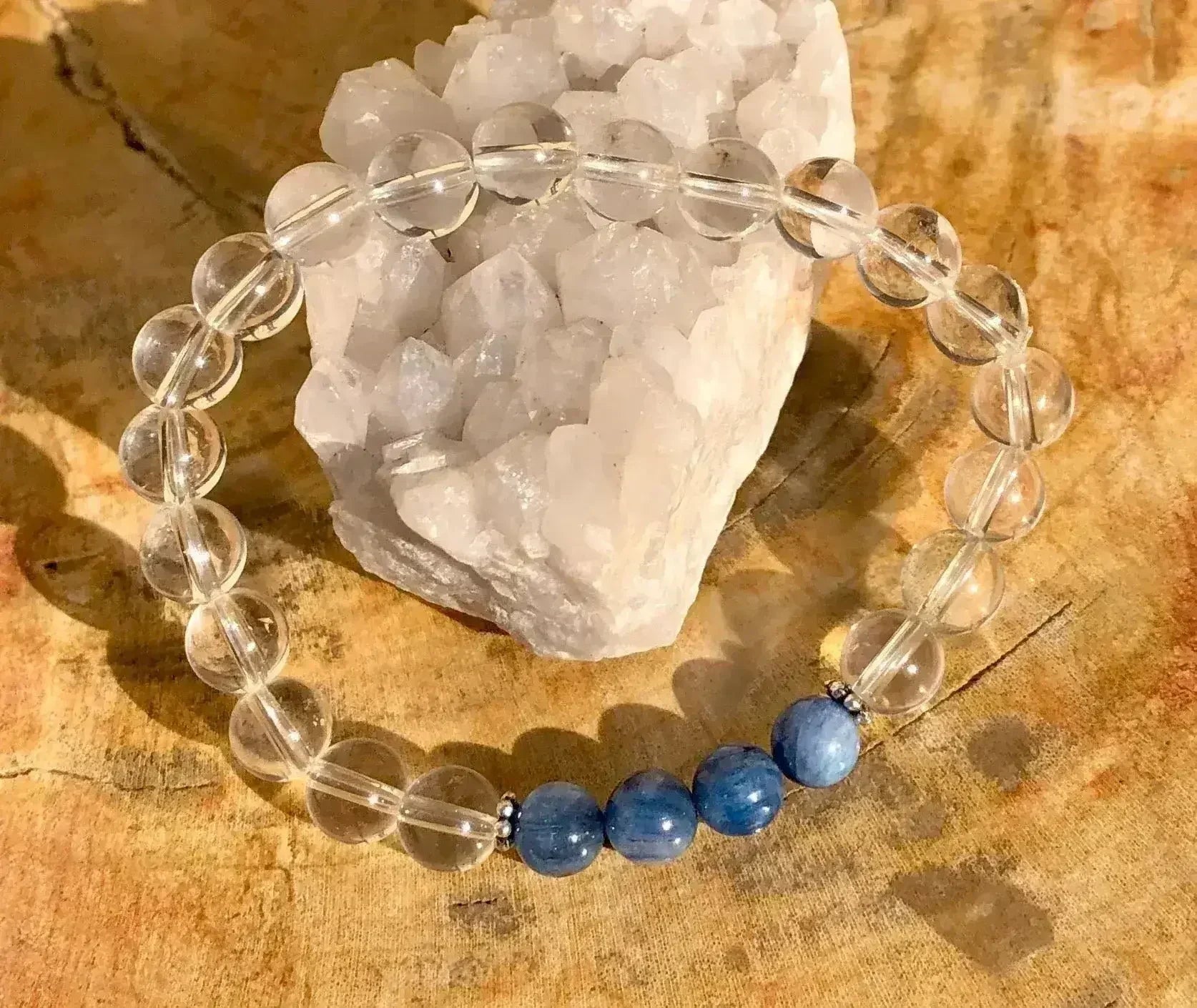 Blue Kyanite & Crystal Quartz Stretch Bracelet! Genuine Stones! - Femstylo