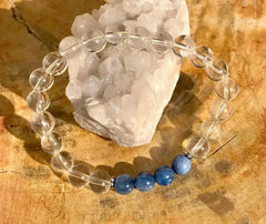 Blue Kyanite & Crystal Quartz Stretch Bracelet! Genuine Stones! - Femstylo