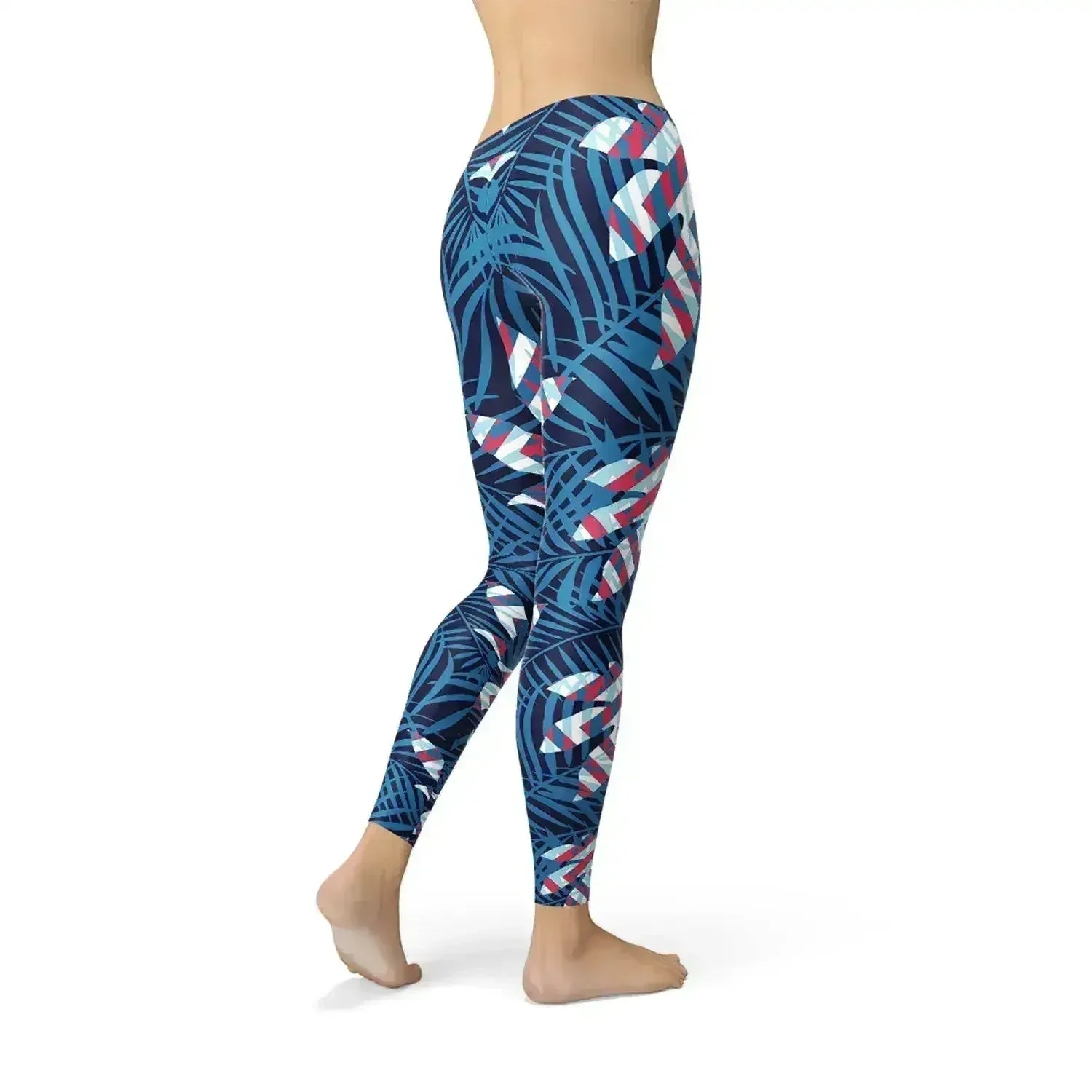 Blue Tropical Leaf Leggings for Women - Femstylo