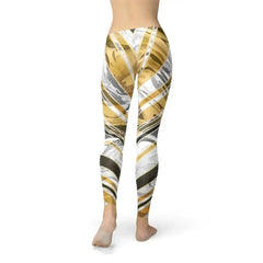 Womens White Marble w/ Black Gold Lines Leggings - Femstylo