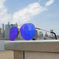 Jase New York Gold Aviators – Purple/Blue Mirror UV400 Sunglasses - Femstylo